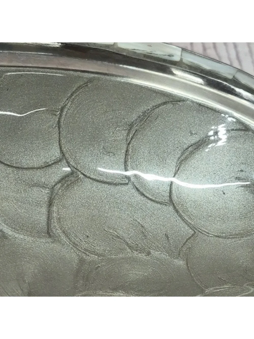 VTG  Julia Knight Mother of Pearl Inlay Silver Dish With Lip